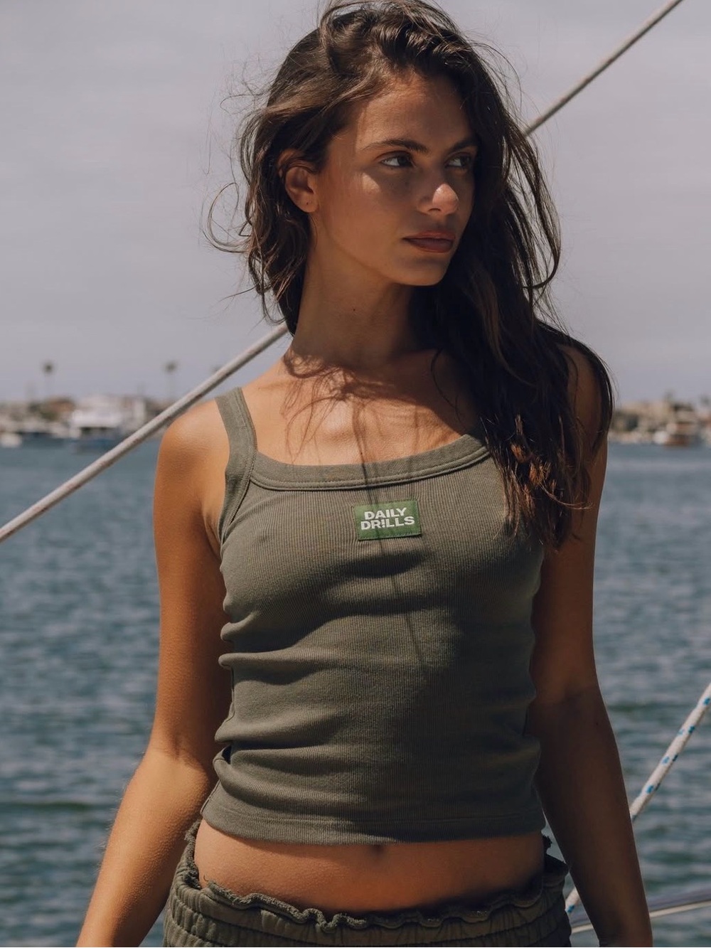 Daily Drills Olive Green Ribbed Square-Neck Tank Top M/L